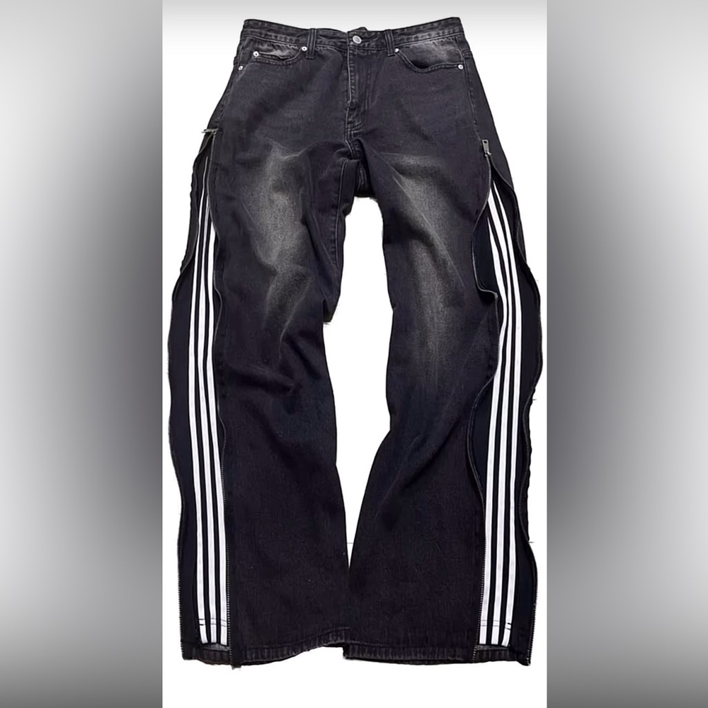 Stylish Black Jeans with White Stripes